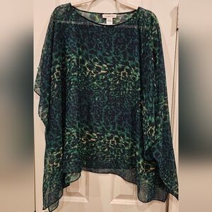 145 - Flowy Green Leopard Print Overlay Kimono